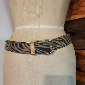 Michael Kors Zebra-Print Belt with Gold Buckle